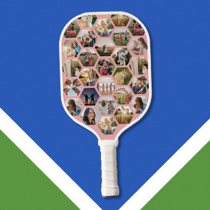 Geometric Hexagon Pattern Photo Collage Pickleball Paddle