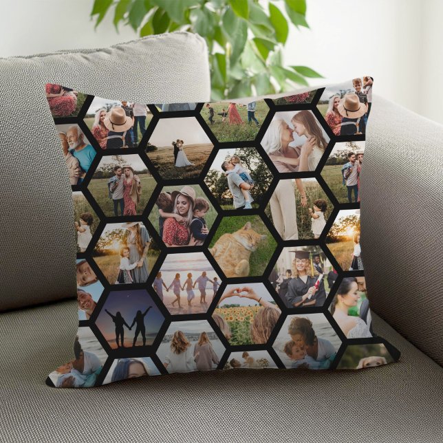 Geometric Hexagon Pattern Photo Collage Throw Pillow (Creator Uploaded)