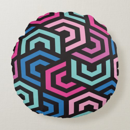 Geometric Hexagon Pattern Round Pillow