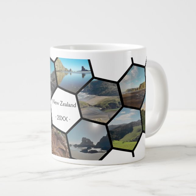Geometric Hexagon Photo Collage New Zealand Coast Giant Coffee Mug (Front Right)