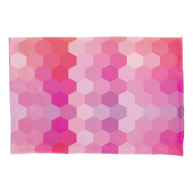 Geometric Hexagon Pillow Case – Pink & Yellow (Front)
