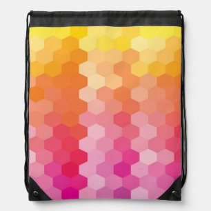 Geometric Hexagon Shapes Pink & Yellow Gradient Drawstring Bag
