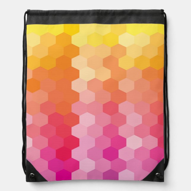 Geometric Hexagon Shapes Pink & Yellow Gradient Drawstring Bag (Front)