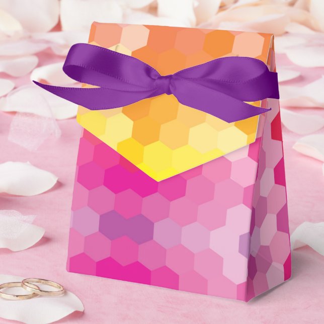 Geometric Hexagon Shapes Pink & Yellow Gradient Favor Boxes (Wedding)