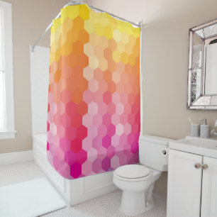 Geometric Hexagon Shapes Pink & Yellow Gradient Shower Curtain