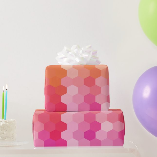 Geometric Hexagon Shapes Pink & Yellow Gradient Wrapping Paper (Party Gifts)