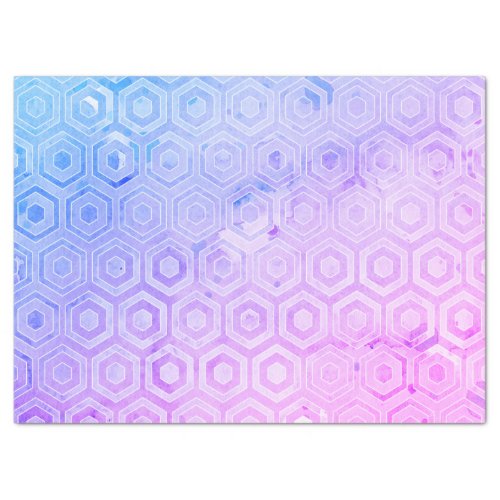 Geometric Hexagonal Blue Purple Pink Watercolor Tissue Paper