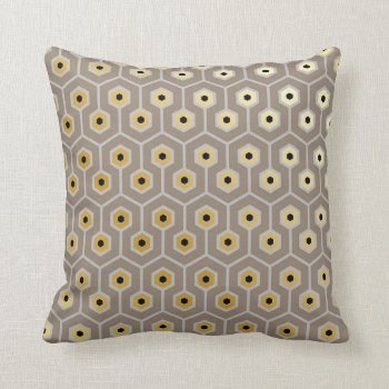 Geometric Hexagons Pattern Taupe Gray Black Cream Throw Pillow by AnyTownArt at Zazzle