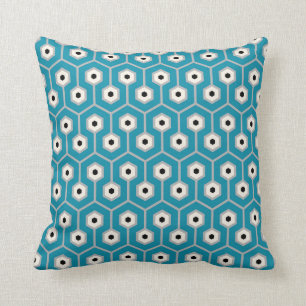 Geometric Hexagons Pattern Teal Grey Cream Black Throw Pillow