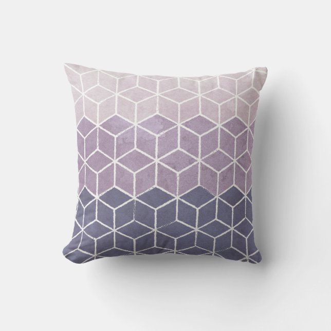 Geometric Hexagons Purple and White Throw Pillow (Front)