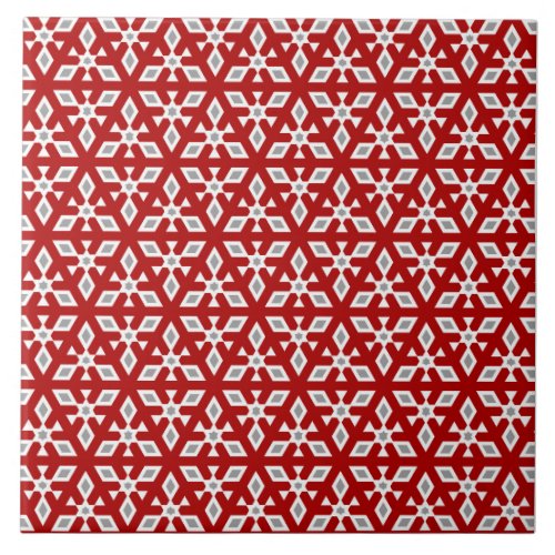 Geometric hexagram pattern red white grey ceramic tile