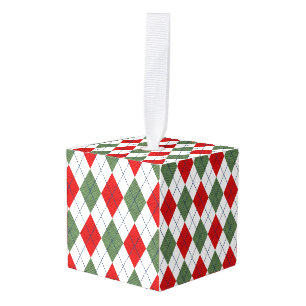 Geometric Holiday Colors Cube Ornament