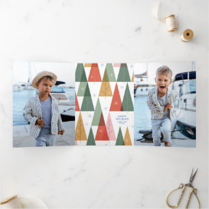 Geometric Holiday Forest Tri-Fold Holiday Card