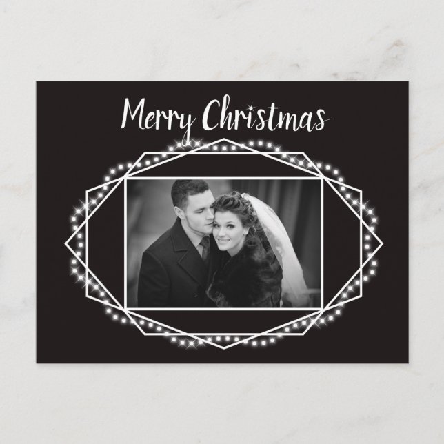 Geometric Holiday Sparkle Photo Postcard Black (Front)