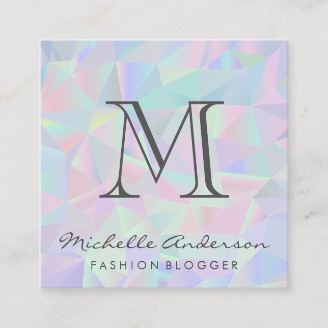 Geometric Holographic Background | Classic Monogra Square Business Card (Front)