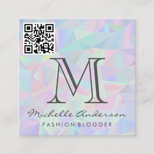 Geometric Holographic Background  QR Scan Label Square Business Card