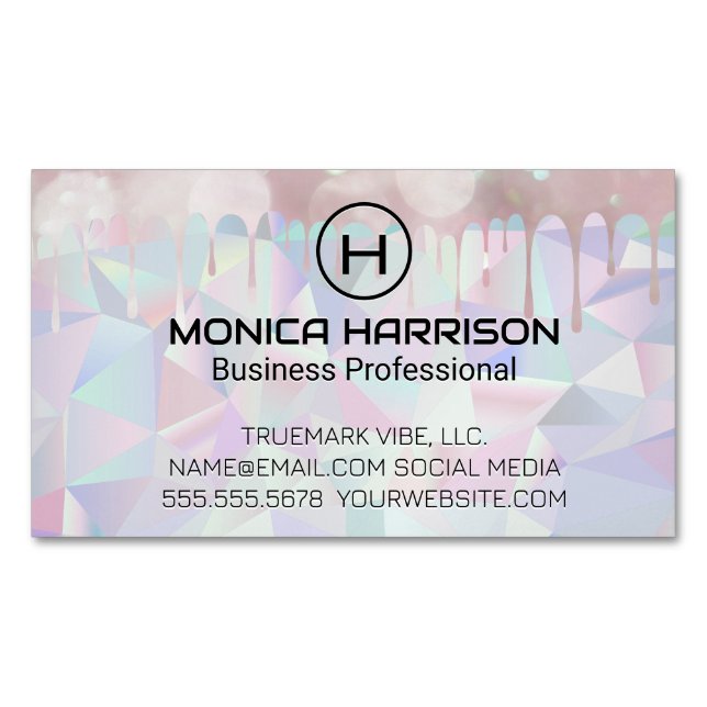 Geometric Holographic | Boke Drip Business Card Magnet (Front)