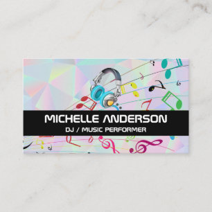 Geometric Holographic Headphones Musical Notes Business Card