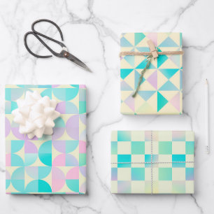 Geometric Holographic Iridescent Pastel Pattern Wrapping Paper Sheets