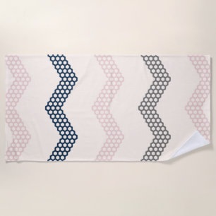Geometric Honeycomb Chevron Pattern Navy Pink Gray Beach Towel