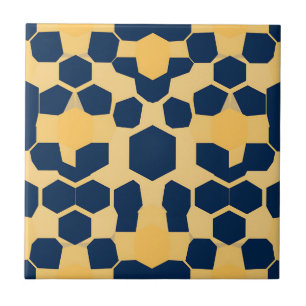 Geometric Honeycomb Hexagon Pattern Navy Blue Gold Ceramic Tile