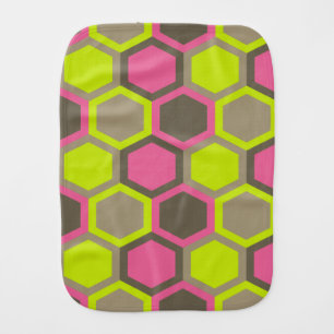 Geometric Honeycomb Pink Green Brown Pattern Burp Cloth