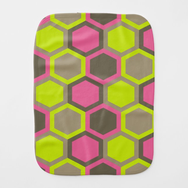 Geometric Honeycomb Pink Green Brown Pattern Burp Cloth (Front)