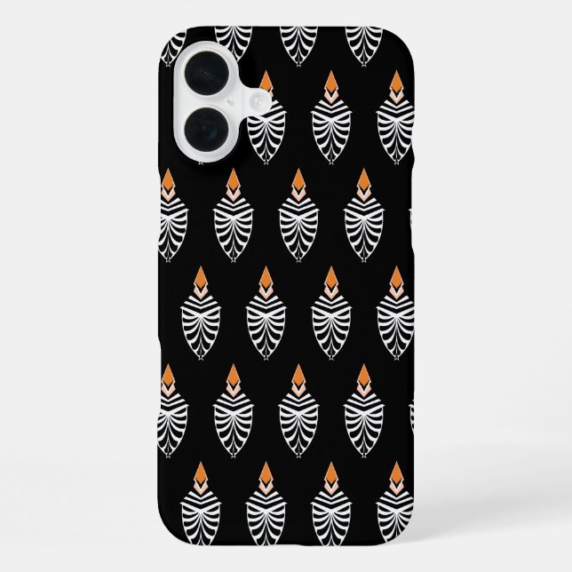 Geometric Hoopoe Bird Pattern on Black iPhone Case (Back)