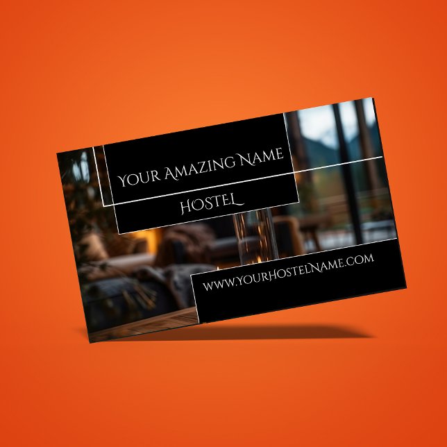 Geometric Hostel Photo Black room asymetric Business Card (Creator Uploaded)