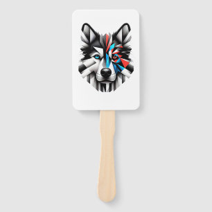 Geometric Husky Face Modern Art Design Hand Fan