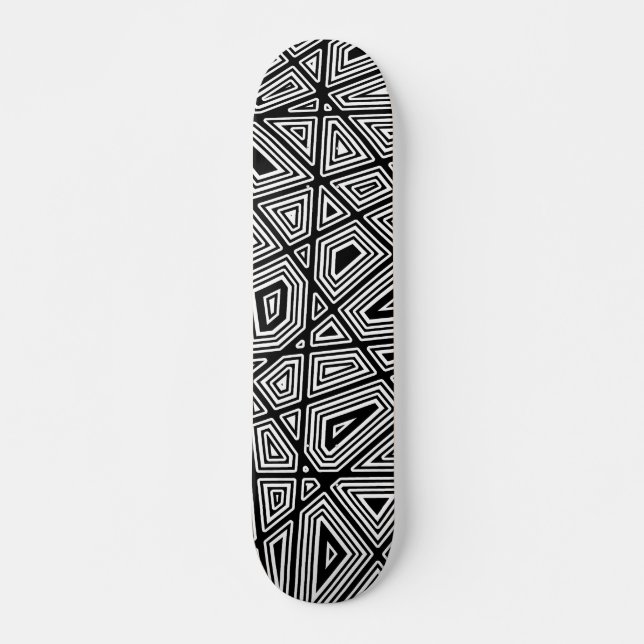 Geometric II - Black on Wood Skateboard Deck (Front)
