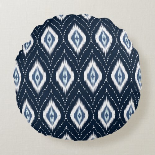 Geometric Ikat Ethnic Oriental Design Round Pillow