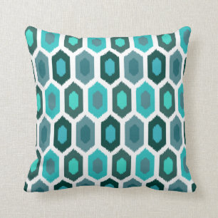 Geometric Ikat Ocean Beach Blue Throw Pillow