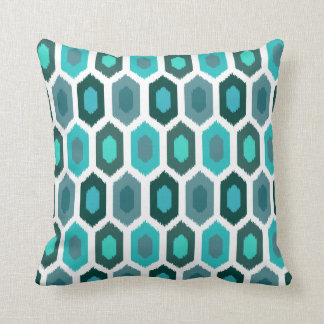 Geometric Ikat Ocean Beach Blue Throw Pillow