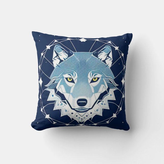 Geometric Illustration of a Wolf Throw Pillow (Front)