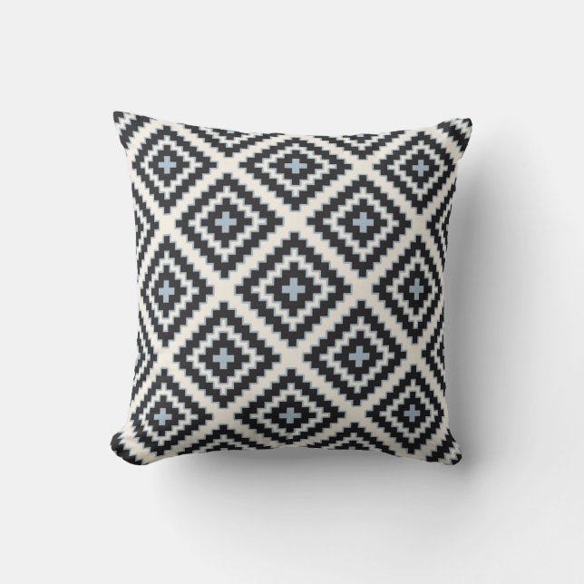 Geometric in Blue Black Cream Throw Pillow (Front)
