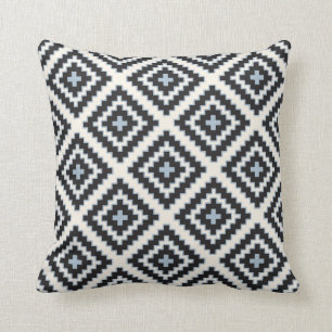 Geometric in Blue Black Cream Throw Pillow