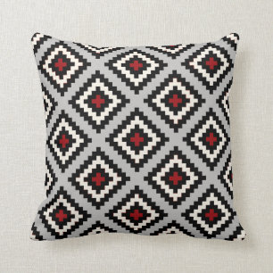 Geometric in Grey Black Red Throw Pillow