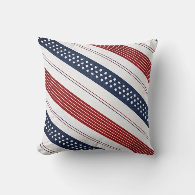 Geometric Independence Day Diagonal Stripes Throw Pillow (Front)