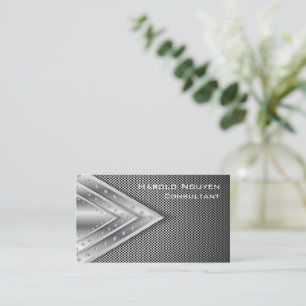 Geometric Industrial Metallic Stainless Steel Business Card