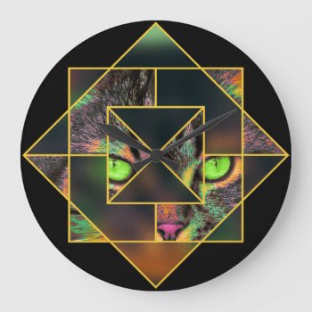 Geometric Interlocking Diamond Pop Art Pet Cat Large Clock by wasootch at Zazzle