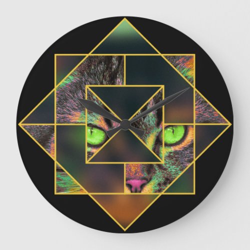 Geometric Interlocking Diamond Pop Art Pet Cat Large Clock