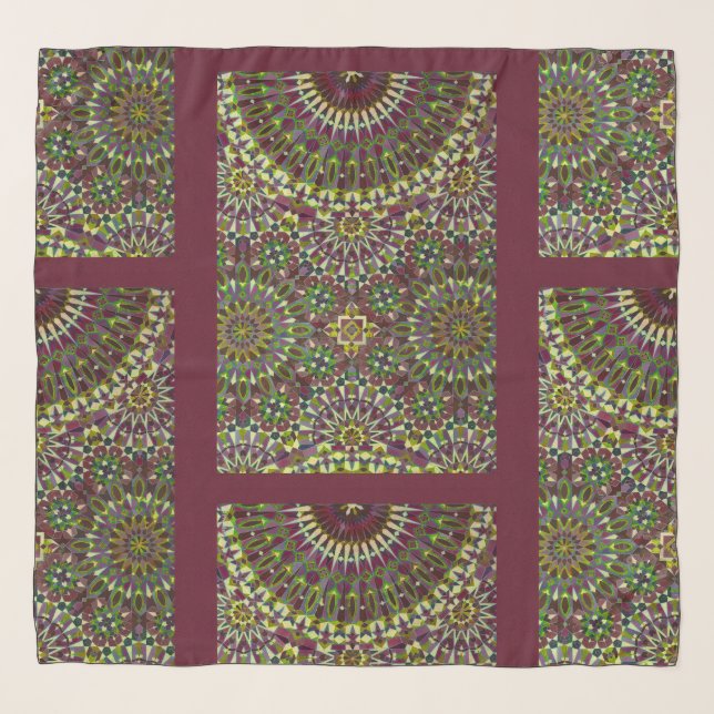 Geometric islamic ornamental pattern Crimson Red Scarf (Front)