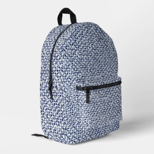 Geometric Itajime Shibori Blue Check Textile Look Printed Backpack
