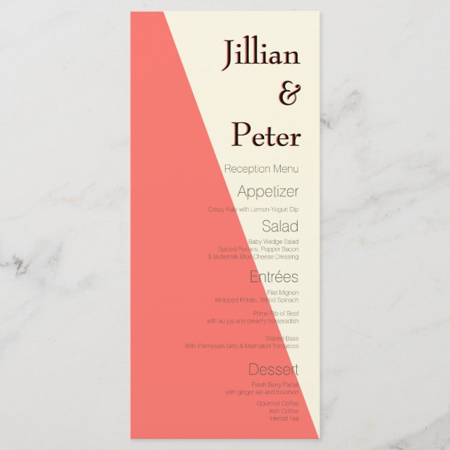 Geometric Ivory Coral Wedding Menu (Front)
