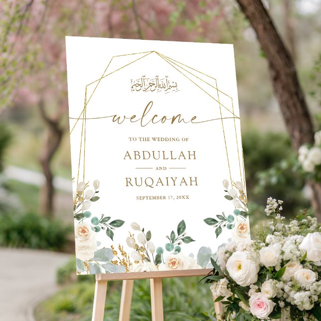 Geometric Ivory Floral Muslim Wedding Welcome Sign (Creator Uploaded)