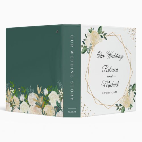 Geometric Ivory White Floral Gold Wedding Albums 3 Ring Binder