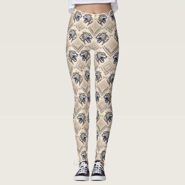 Geometric Jackal Pattern Leggings – Tribal Streetw (Front)