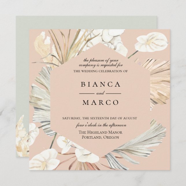 Geometric Jungle Frame Wedding Invitation (Front/Back)