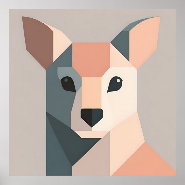 Geometric Kangaroo Portrait Minimalist  Poster (Front)